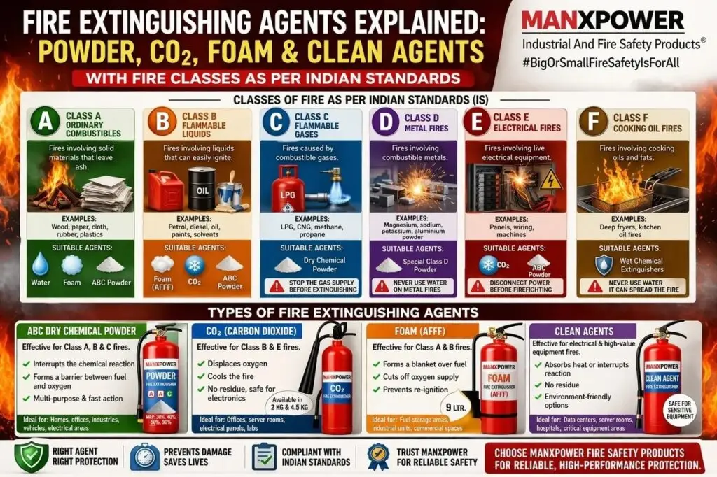 Fire Extinguishing Agents: Powder, CO₂, Foam & Clean Agent